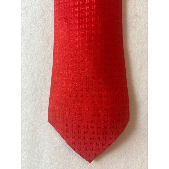 Hermes Paris Red Silk Tie With H Pattern - Picture 2 of 4